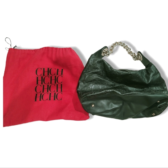 CH Carolina Herrera Monogram Embossed Leather Chain Hobo - Picture 1 of 7
